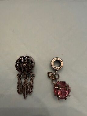 Pandora Pink Crystal Dangle Charm with Silver Dreamcatcher Charm